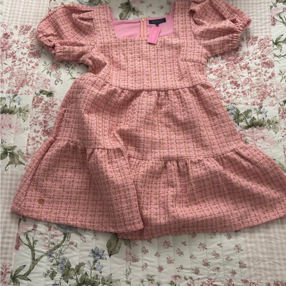 Simply Southern Pink Tweed Tiered Dress